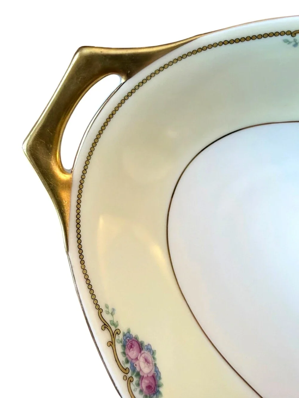 Vintage Thomas Bavaria Lakewood Oval Serving Bowl Pink Roses Gold Handles 11.75